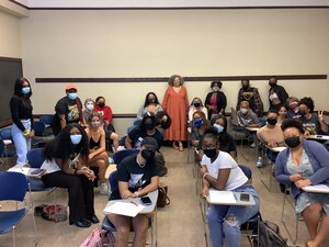 Dr. Robyn Collymore visits Dr. McMillion's AFRO 226 class